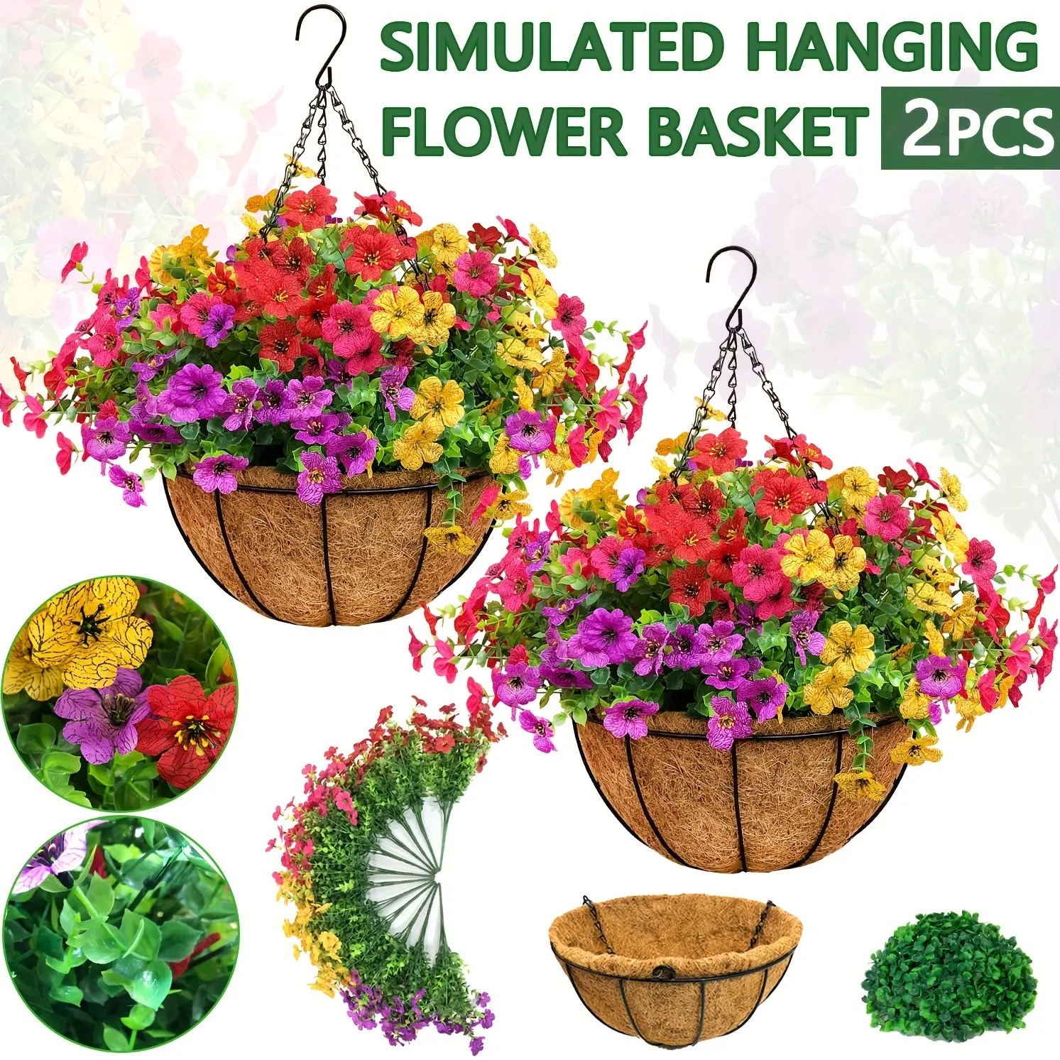 Artificial Hanging Flowers Baskets with Realistic Daisies & Eucalyptus